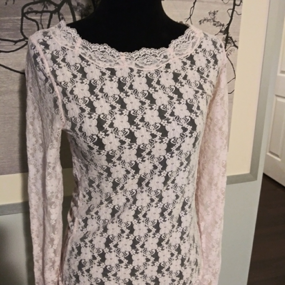 Pink Sheer Lace Blouse